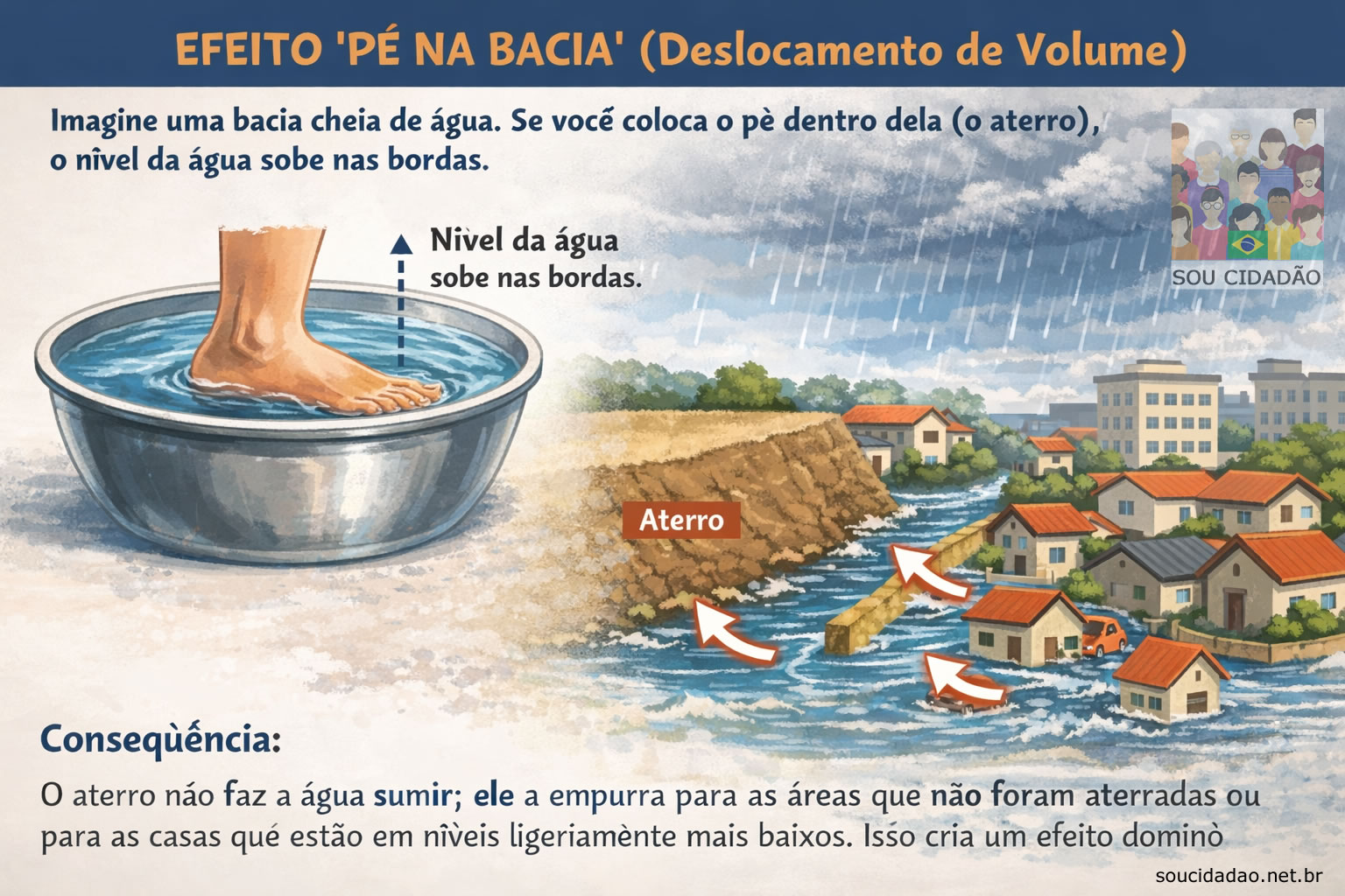 Efeito 'Pé na Bacia' (Deslocamento de Volume)
